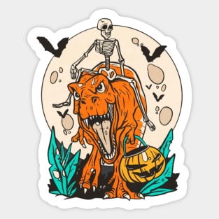 Skeleton Riding T-rex With Pumpkin Sticker